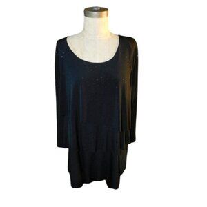 Susan Graver Size XL Black Scoop Neck Slinky Stretchy Shimmery Top Blouse